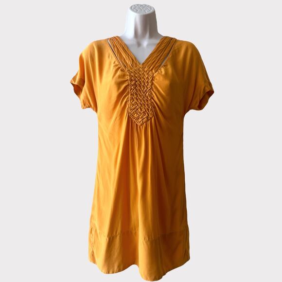 Banana Republic Braided Front Silk Tunic Dress, Size S, Yellow Orange - Picture 1 of 10